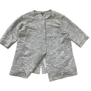 Eileen Fisher Woman 1X Jacket | Textured Knit, Gray White, Pockets, Cotton Blend
